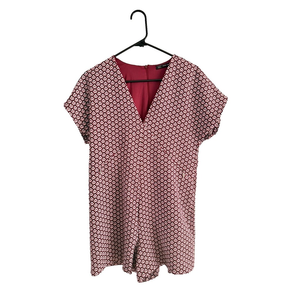 Zara Retro Romper Women Size M V-Neck Front Zips Boho Pattern 3" Inseam Lined